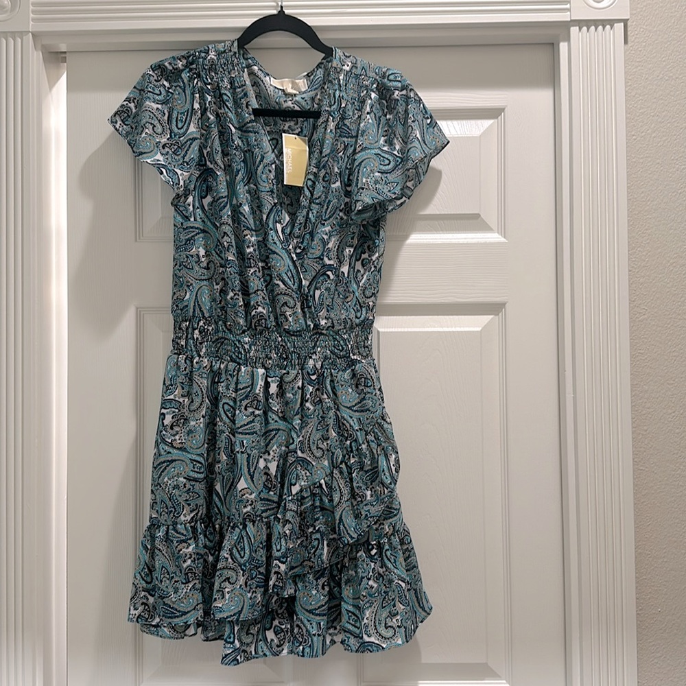 Michael Michael Kors short faux wrap ruffled dress - midnight blue